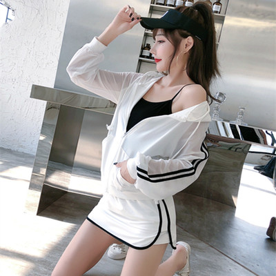taobao agent Summer summer clothing, sports mini-skirt, set with hood, fitted T-shirt, hip-accented, UV protection