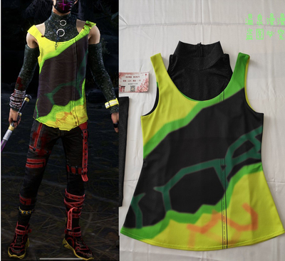 taobao agent Hot spring is long, dawn, killing Heyun COS vest yellow -green printed black high -necked men's customization