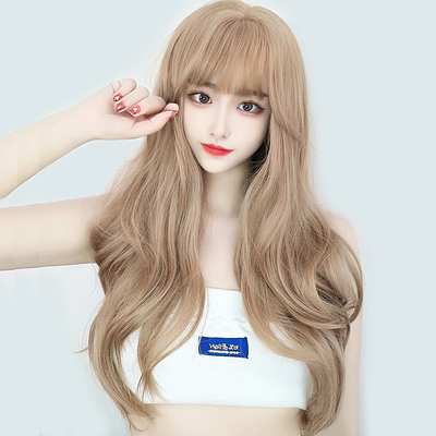 taobao agent Wig female long hair long curly hair natural big wave cos gold Korean 2021 new hairstyle medium long full header
