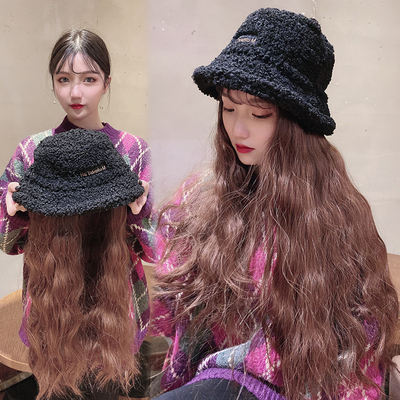 taobao agent Wig female long hair lamb fur fisherman hat wig female long curly hair big wave natural net red hairstyle curling tablets