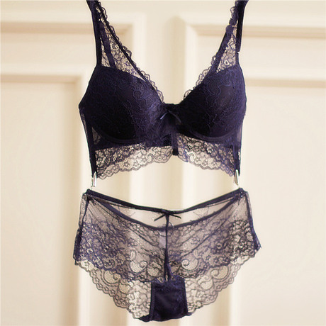 欧美内衣女文胸套装上薄下厚调整型聚拢性感蕾丝边奢华宫廷收副乳