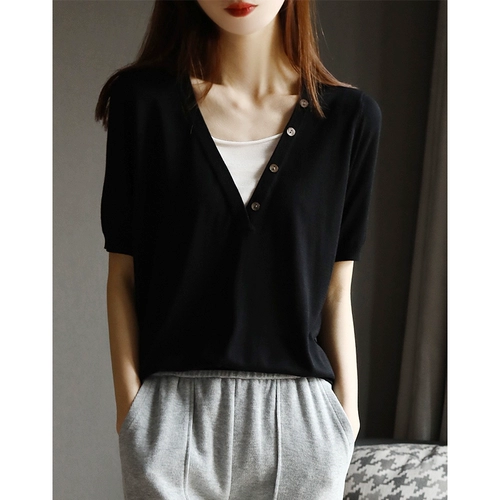 Комфортная ткань для отдыха, трикотажный комплект, V-образный вырез