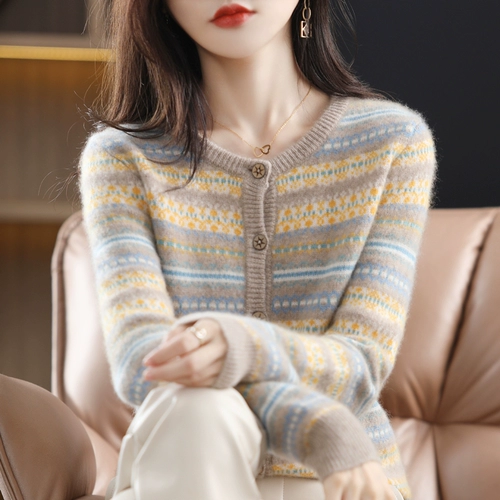 Демисезонный кашемировый кардиган, шерстяная трикотажная куртка, оверсайз