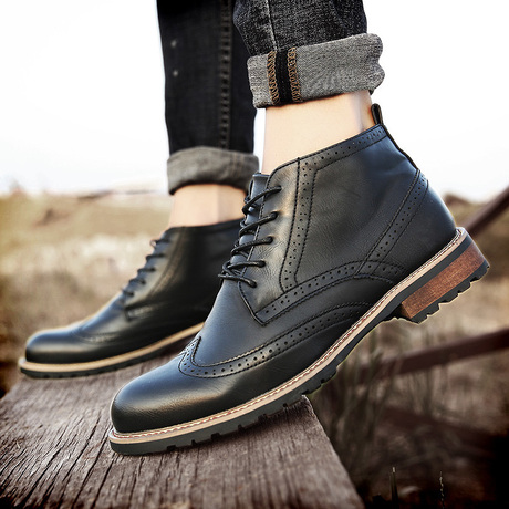 秋冬运动休闲鞋布洛克雕花男鞋高帮鞋英伦商务皮鞋韩版