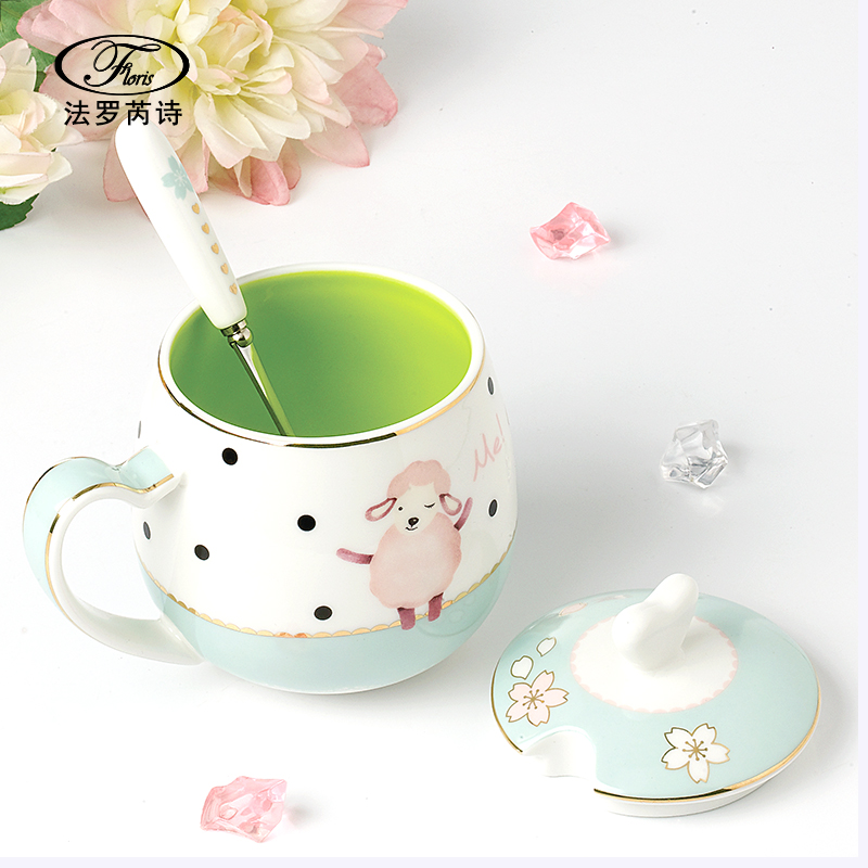 office water cup ceramic creative couple mug with lid spoon lovely coffee cup personality bone china milk cup