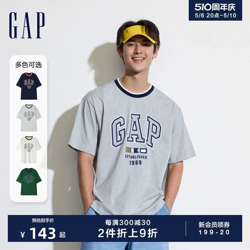 Gap Летняя хлопковая футболка подходит для мужчин и женщин, топ