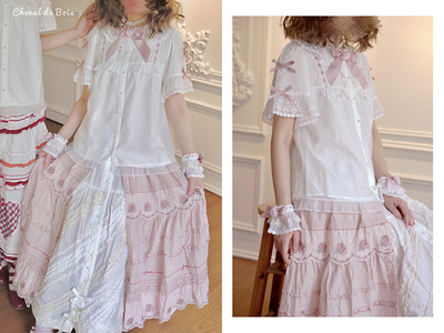 taobao agent [Dream and Treasure Spot] National Brand Lolita Cheval de Bois White Peach Oolong short -sleeved shirt