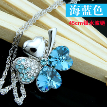 S925 Серебряное четырехлистное ожерелье Женщины делают хрустальные подвески Женские ключицы Цепочки Женская мода Корейский подарок