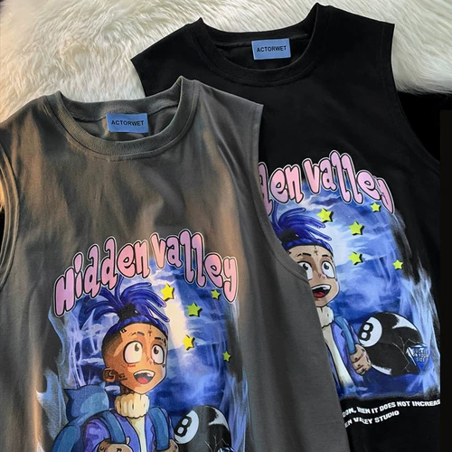 Мультяшный летний брендовый жилет, трендовая баскетбольная футболка в стиле хип-хоп без рукавов, в американском стиле, оверсайз