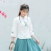 Phong cách Trung Quốc áo sườn xám cải tiến của phụ nữ Trung Quốc phong cách Trung Quốc cổ đứng bằng vải bông và vải lanh Áo sơ mi thêu mỏng manh hai mảnh Tang phù hợp - Áo sơ mi Áo sơ mi