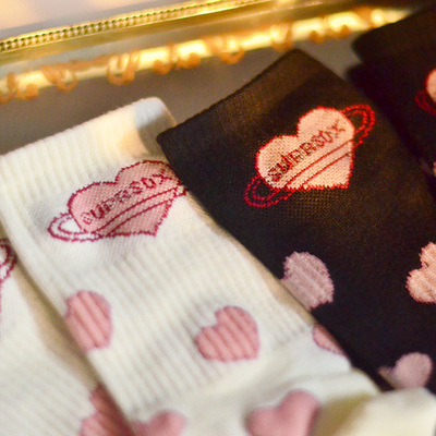 taobao agent ● Orangutan ● Love vertical pine cotton socks jk girl black powder soft girl Japanese sports casual socks