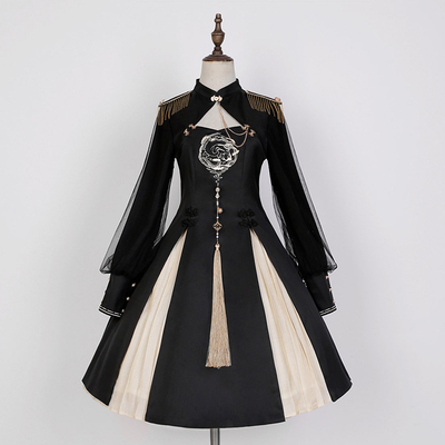 taobao agent Original Hemian Retro Dark Moving Cheongsam Elements Chinese Guo Guofeng Loli Lolita OP long -sleeved dress