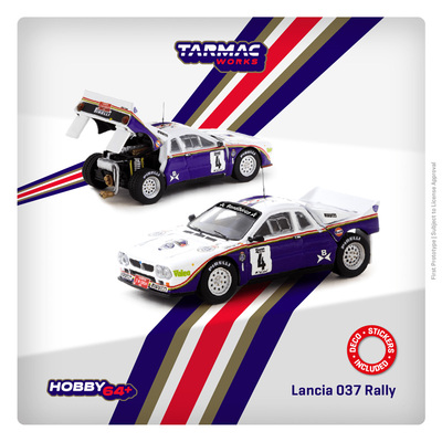 taobao agent Tarmac Works TW can open the back cover 1:64 Blue Banner Lancia 037 4 alloy car model