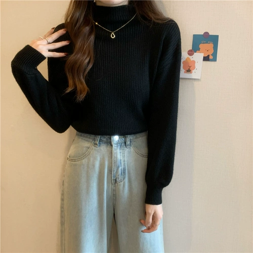 Абрикосовый цветной приятный телу осенний удерживающий тепло трикотажный свитер, высокий воротник, оверсайз