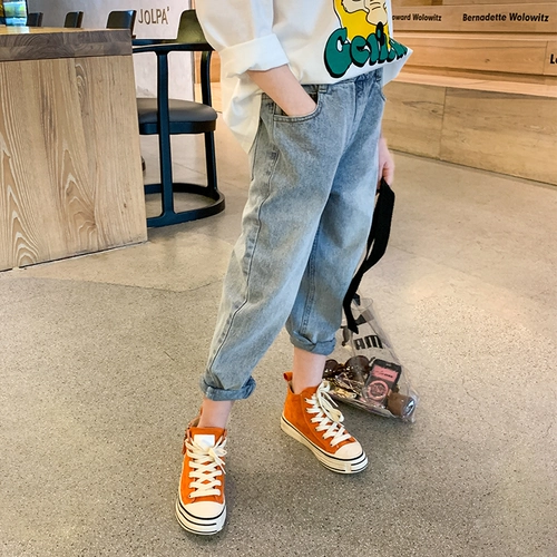 Осенние джинсы, хлопковые штаны, коллекция 2021, подходит для подростков, свободный прямой крой, детская одежда