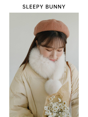 taobao agent Sleeping rabbit is pure and soft ~ big hair ball!Fox hair collar scarf bibbric version wide version