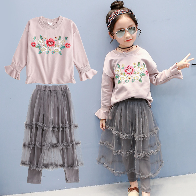 女童秋装2018新款韩版时髦套装儿童装洋气中大童休闲印花两件套