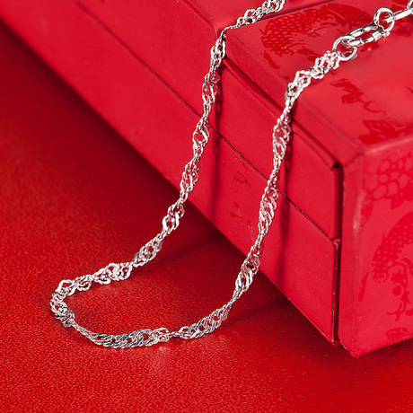 顺庆银楼 s925纯银镀白金银项链 水波链送女友七夕情人节锁骨链饰