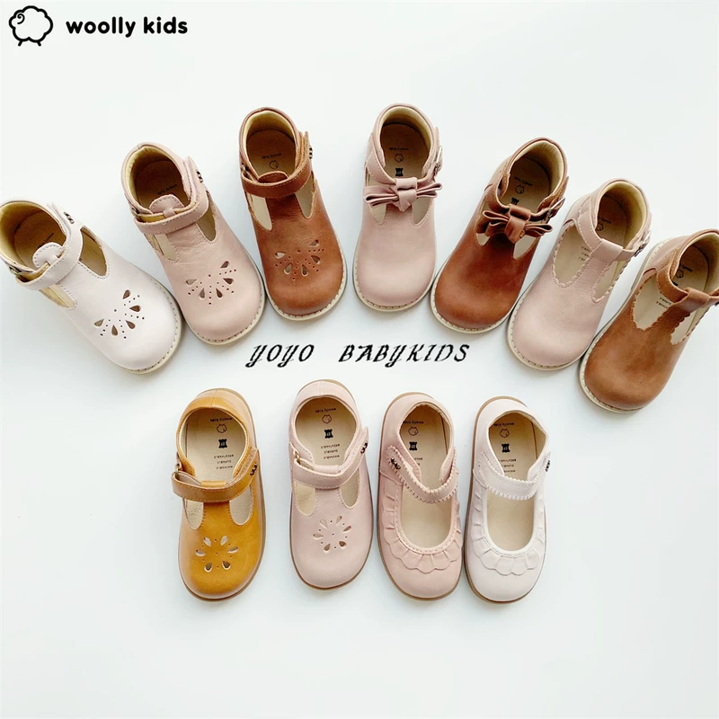 Детские шерстяные ботинки Woolly Kids lamb Wali с кожаным бантом, полукруглая ретро маленькие кожаные туфли
