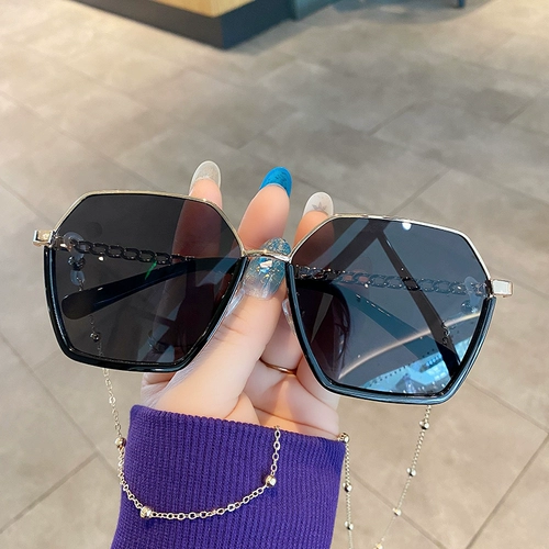 Брендовая черная цепочка, квадратные солнцезащитные очки, в корейском стиле, по фигуре, защита от ультрафиолета