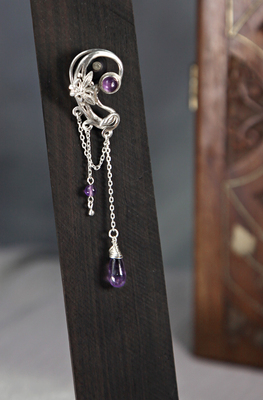 taobao agent ONE OFF · Wish like a butterfly Yinghua · BJD990 Silver*amethyst ear hanging the right ear, the overall order