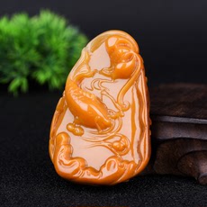 Украшения на шею 天然云南黄龙玉连年有鱼玉吊坠项链坠金鱼莲蓬金玉满堂玉佩挂件
