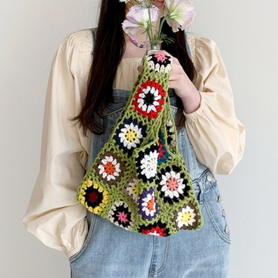 taobao agent Knitted handmade bag, crochet, materials set, ethnic wrist bag, purse, linen bag, ethnic style