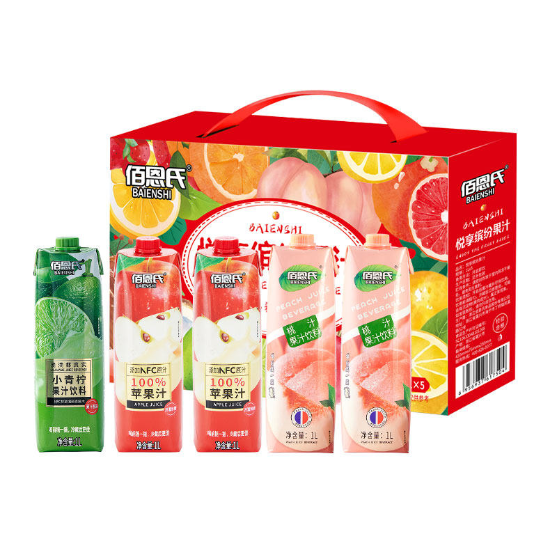 凑单43！悦享缤纷果汁礼盒1L*5瓶