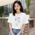 Áo thun nữ ngắn tay thêu cotton tinh khiết 2021 mới lưới màu đỏ thủy triều siêu lửa trắng của phụ nữ Hàn Quốc lỏng lẻo trên - Áo phông