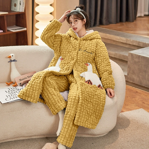 Коралловая бархатная стеганая демисезонная пижама, лонгслив, зимний комплект, увеличенная толщина, 2022 года