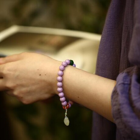 *天然美国云母石手链紫丁香手串紫云母斜磷铁矿石大珠