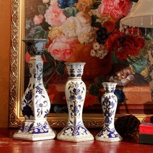 Синий и цветочный фарфоровый подсвечник китайский домашний декоративный керамический подсвечник ручная резьба подсвечник керамический подсвечник подсвечник подсвечник ужин