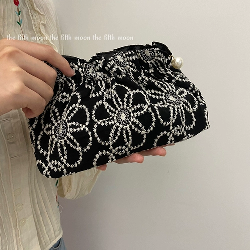 Ретро черная сумка-органайзер, маленькая сумка клатч, с вышивкой, в цветочек