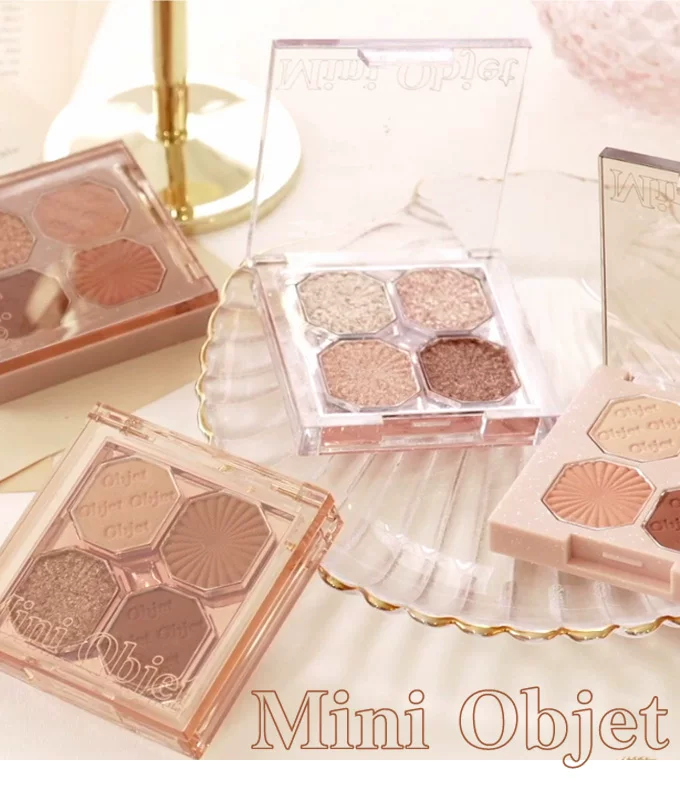 Etude House, маленькая палетка теней для век, зеркало, (Physicals), с камнем, четыре цвета