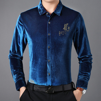 taobao agent Golden velvet new autumn and winter middle and young men's thin long -sleeved long -sleeved shirt fashion trendy casual dad men's shirt