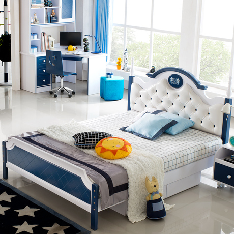 儿童床男孩王子小孩单人床 欧式青少年卧室组合抽屉气动儿童套房