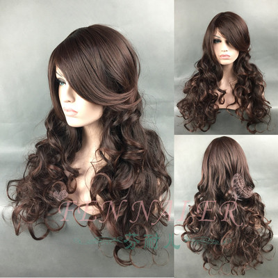 taobao agent Fennier matte fashion ladies long curly hair wigs and lingering bangs big wave mixed brown realistic fake hair long hair