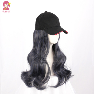 taobao agent Fenneer peaked hats wig women's net red long curly hair big waves in all summer full set haze blue