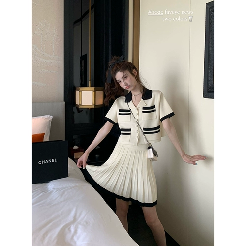 Изысканный трикотажный тонкий комплект, цветная юбка, в корейском стиле, короткий рукав