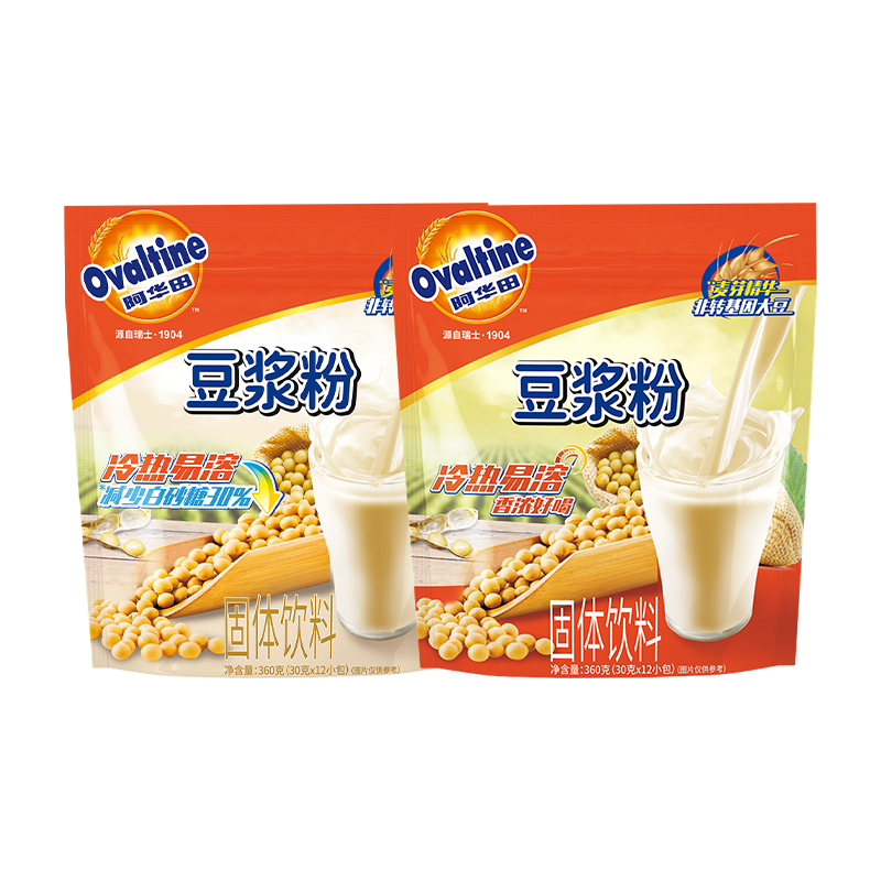 冷水可冲泡，ovaltine 阿华田 经典原味甜豆浆粉 30g*12条*2袋