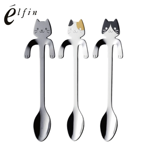 Япония Elfin Gaosang Металлическая Нержавеющая сталь Кошка Подвесная чашка Кофейная ложка Подвесная чашка Ложка для перемешивания Готово на складе