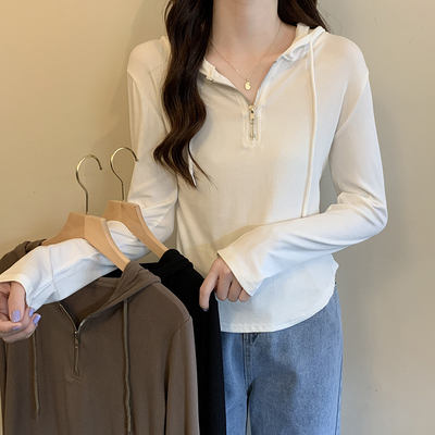 taobao agent Autumn sweatshirt with zipper with hood, jacket, bra top, plus size, fitted