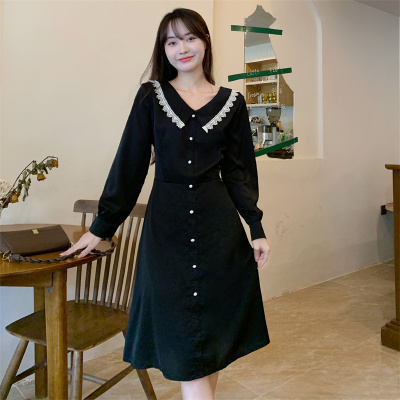 taobao agent Dress, fitted brace, plus size, V-neckline, autumn, A-line