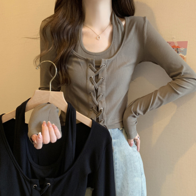 taobao agent Belt, set, autumn T-shirt, jacket, plus size, 2022 sample, long sleeve