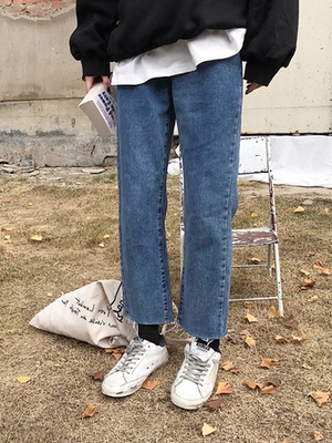 taobao agent Spring fitted loose straight jeans, for plus size ladies, high waist