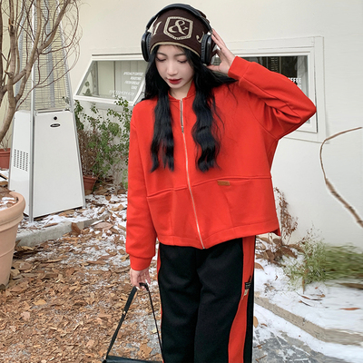 taobao agent Autumn sports fashionable sweatshirt, set, plus size, fitted