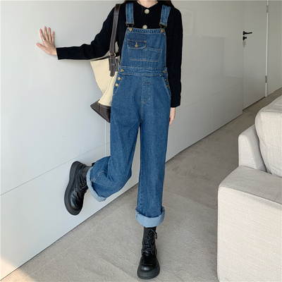taobao agent Blue denim demi-season brand suspenders, plus size