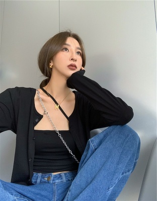 taobao agent Autumn set, cardigan, T-shirt, jacket, city style, plus size, fitted, long sleeve