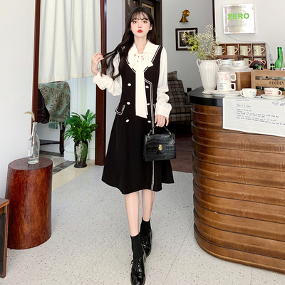 taobao agent Set, demi-season dress, fitted brace, plus size, french style