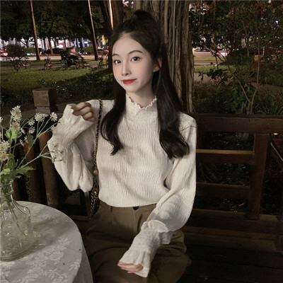 taobao agent Long-sleeve, T-shirt, high collar, 2021 collection, for plus size ladies, western style, long sleeve